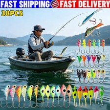 38Pcs Ice Fishing Jigs Set Glow Lures Panfish Tackle for Perch Crappie with Box