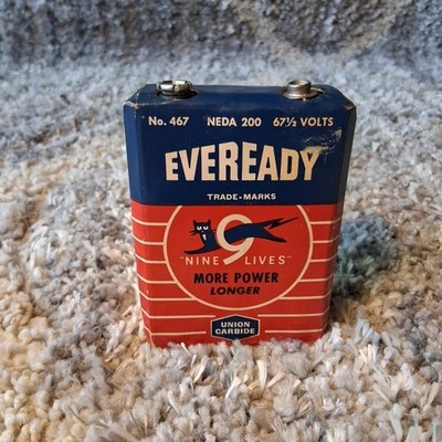 Eveready 9 Lives 67 1/2 Volt Battery #467 NEDA 200 1940s VTG
