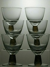 6 x Amber Stem Clear Bowl Wine/Water Goblets Glasses 5 1/8"