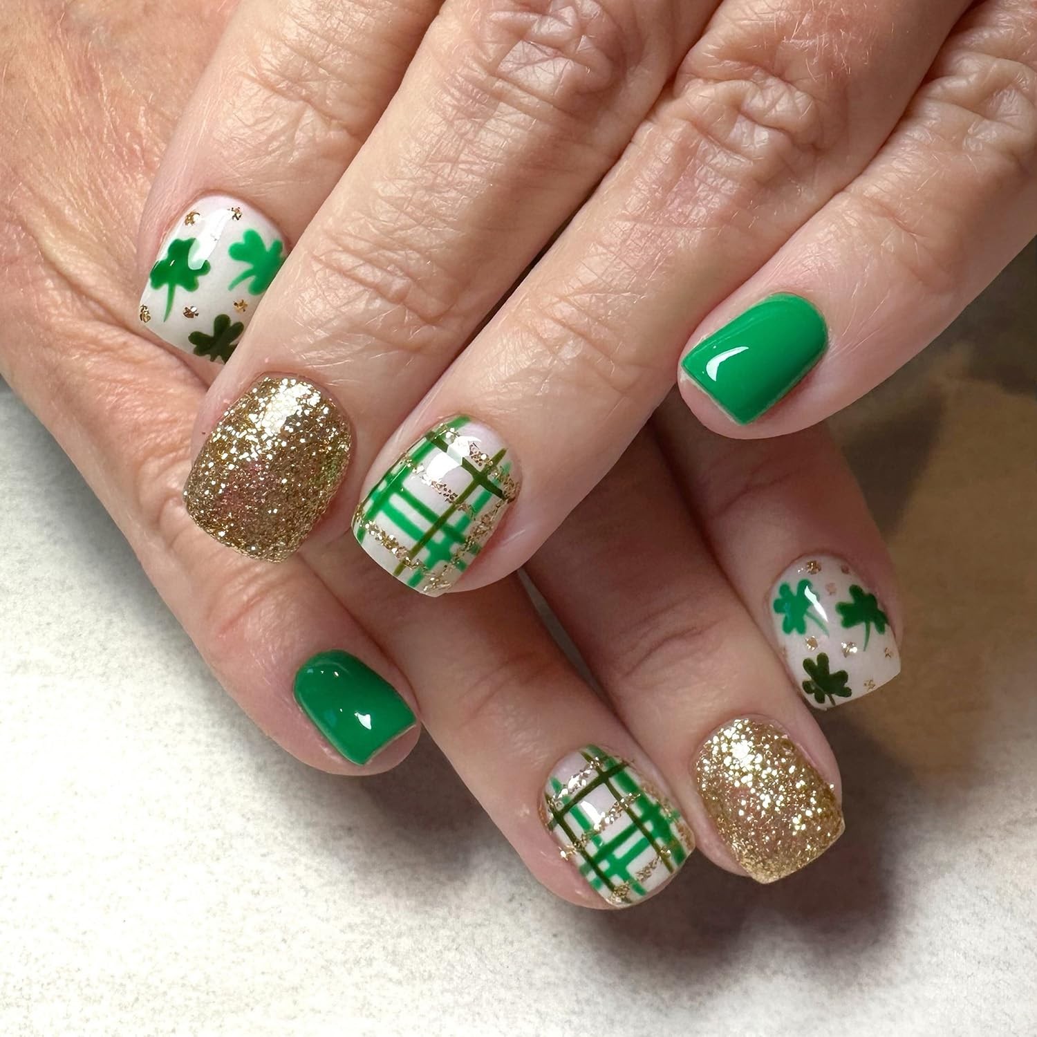24Pcs St. Patrick's Day Press On Nails Short Square Fake Nai