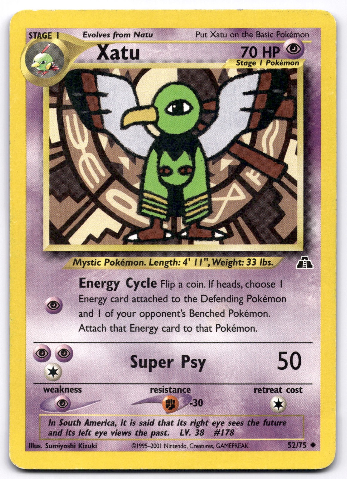 Xatu 52/75 Neo Discovery Pokemon Card Vintage WOTC | MP