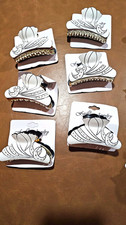 Floral Rhinestone Hair Claw Clips Lot of 12 White Black Gold Plastic/Metal