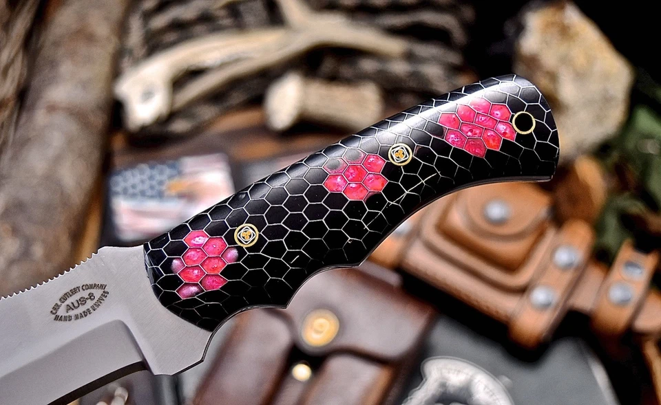 Juego de cuchillos de caza CFK hechos a mano AUS 8 personalizados de resina de panal híbrido TRACKER Foto 4 de 4