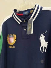 Rare Polo Ralph Lauren Men’s Polo USA Flag Crest Big Pony Logo Shirt XL Navy