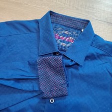 Robert Graham Shirt Mens XL Blue Tailored Fit Jacquard Contrast Cuff Long Sleeve