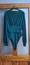 Green Body Suit Low Cut Long Sleeve Size Medium From Shein