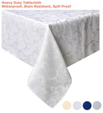 Tektrum 70"X70" Square Damask Tablecloth-Waterproof/Stain Resistant -White