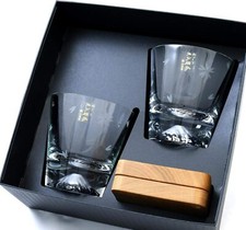 Tajima Glass Mt. Fuji Glass 2pcs set Sakura TG16-015-RS w/ Coaster NEW F/S