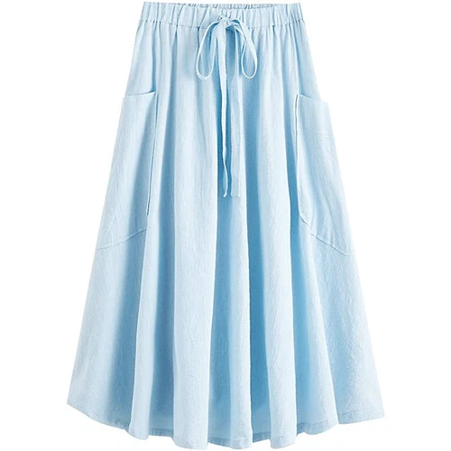 Lady Skirt Casual Summer Womens Loose Midi Length A-Line Skirt with Pockets - Picture 13 of 33
