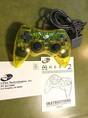 Nyko Omega 2 Clear Yellow Controller-Inserts/Retro/Tested (PlayStation 2, PS2)