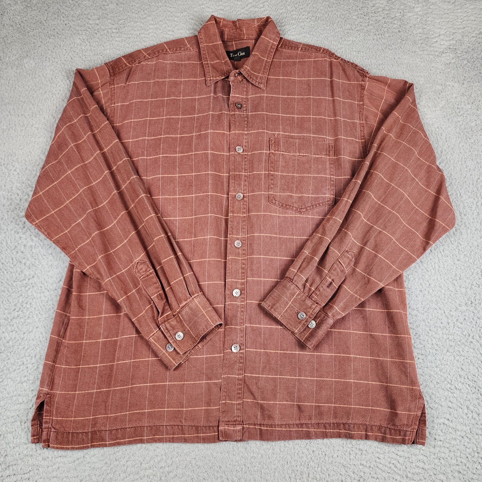 True Grit Shirt Mens Extra Large Brown Orange Western Button Up Long Sleeve