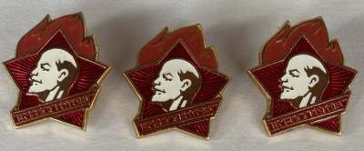 3 Vintage Always Ready Prepared Slogan Soviet Young Pioneer Youth Lenin Pin 10K