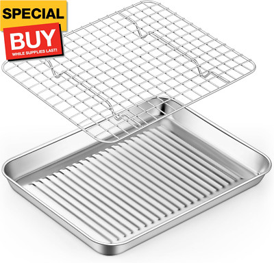 Toaster Oven Pan with Cooling Rack, Stainless Steel Mini Baking Tray for Compact