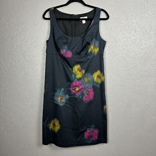 Ann Taylor Loft Sleeveless Floral Black Watercolor Sheath Dress Women's Size 10