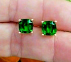 Women's 5mm Cushion Simulated Emerald Solitaire Stud Yellow Gold Plated Silver. — photo 1