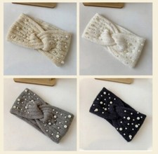 New Knitted Pearl Headband Head Wrap Ear Hair Band Winter Crochet Turban Women