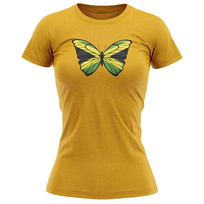 THE CLOTHING SHED Jamaica Flag Butterfly Womens T Shirt Football Her Jamaican Supporters Top Tee