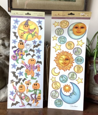Pair of 2005 Miss Elizabeth s Glitter Sticker Sheets Horoscope & Halloween 