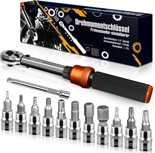 13TLG Klein Drehmomentschlüssel Fahrrad 1-25NM, 1/4 Zoll Torque Wrench Set, 72 Z