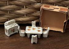 Vintage 1940  s Occupied Japan Tiny Porcelain Dollhouse Furniture W Original Box