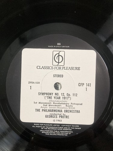 SHOSTAKOVICH SYMPHONY NO.12 THE YEAR 1917 EMI CLASSICS FOR PLEASURE STEREO LP - Picture 2 of 3