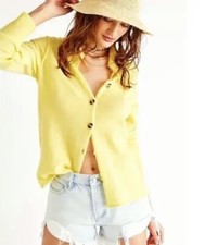 Free People Paloma Cashmere Cardi, Medium, Yellow, New 