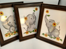 Set of 3 Elephant FRAMED Nursery Art Prints Child Daycare Pediatrician Dentist