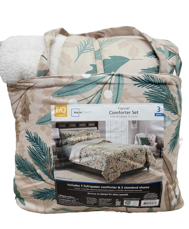 Juego de 3 edredones Mainstays FULL/QUEEN reverso a franela Sherpa • hojas de caída bronceadas Foto 2 de 4