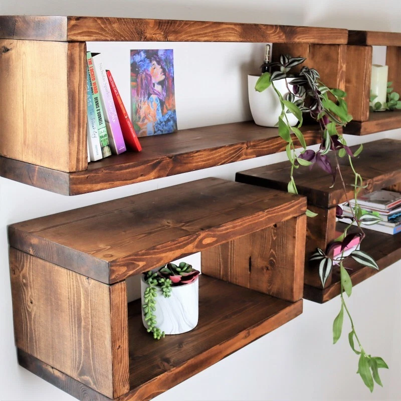 Rustic Floating Wall Cube Stylish Storage Resolution Handmade Solid Wood