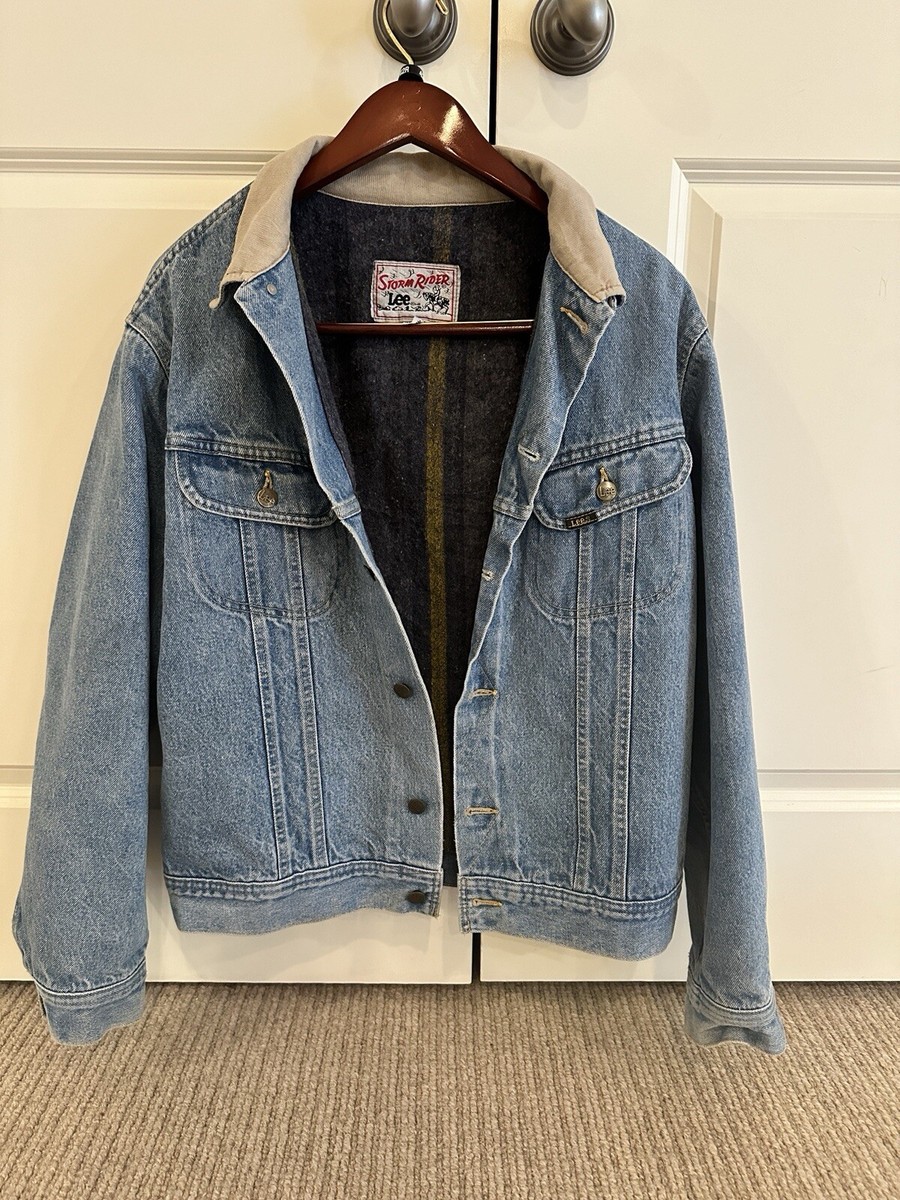 Vintage Lee Storm Rider Denim Jacket 42 Tall. Blue Blanket Lined 