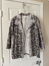 Chicos Women Jacket Black White Animal Print  Open Front Jacket Cardigan Sz 2
