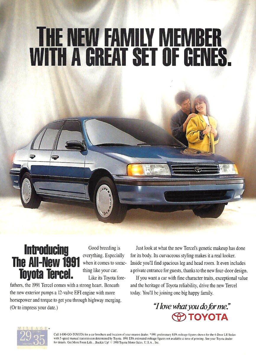1991 Toyota Tercel Blue 4-Door Car The New Family Member vintage