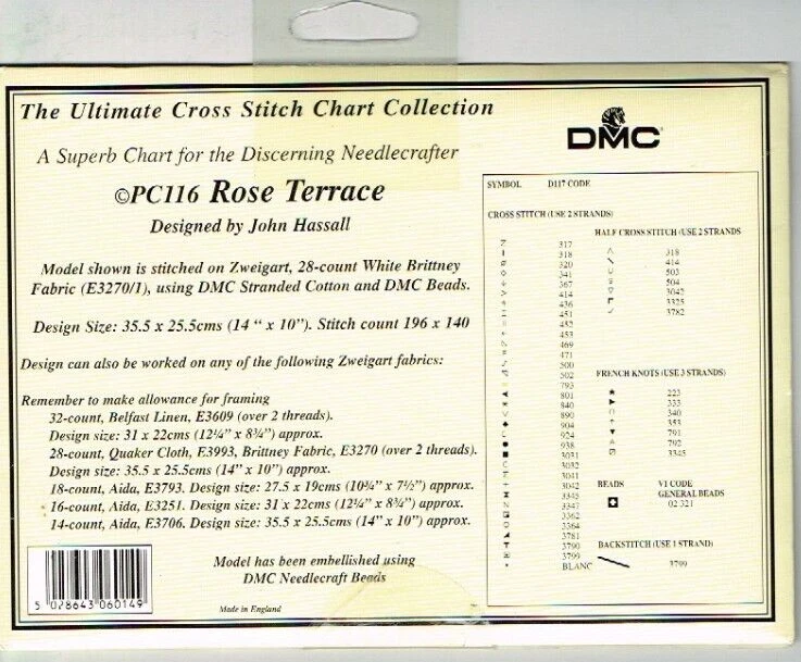DMC Cottage Collection Cross Stitch Chart Rose Terrace DMC Unopened - Image 3 of 3