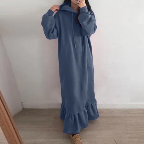 Womens Winter Fleece Maxi Dress Jumper Pullover Hoodie Kaftan Dresses Loungewear - Picture 7 of 15