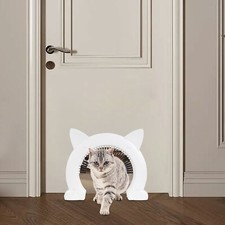 XL Cat Door Indoor with Grooming Brush   White ABS Pet Door for Cats Up to 22lbs