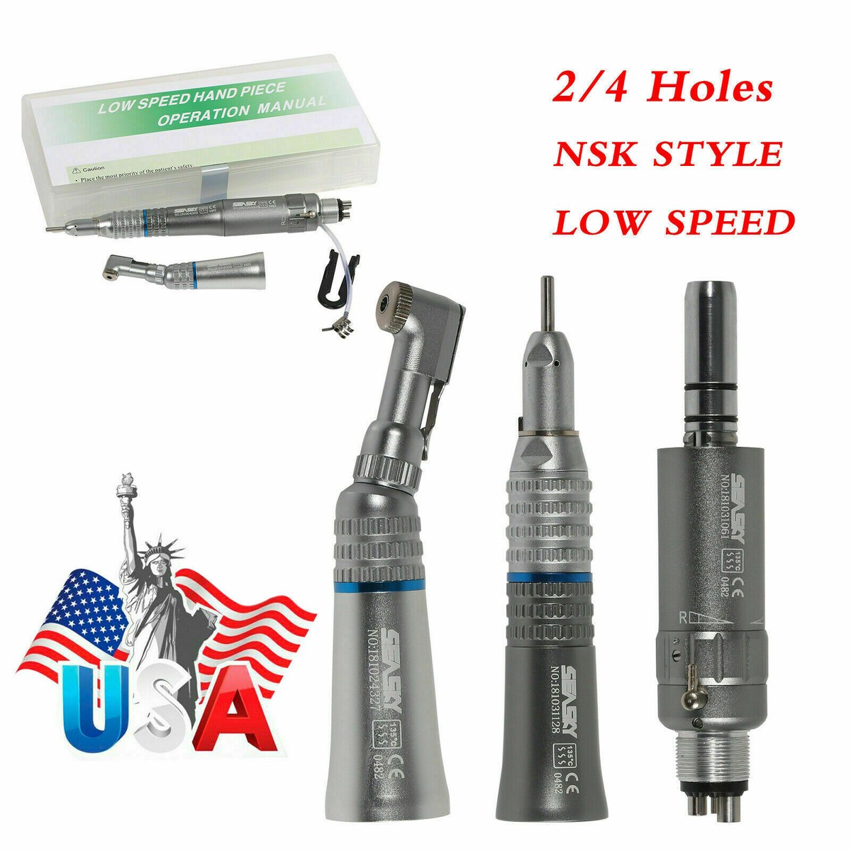 Joydental Low Speed Straight & Contra Angle Air Handpiece - Compatible With NSK, 2/4 Hole (Borden)