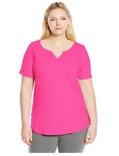 NWT Just  My Size 2X Cotton Blend S/S Split Neck Tee Top Soft Fuchsia (amaranth)
