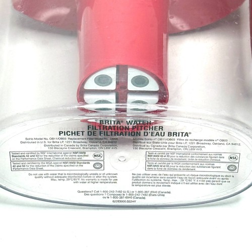 Brita Water Filtration Pitcher Space Saver 6 Cups Red 0B11/OB03 - Picture 5 of 5