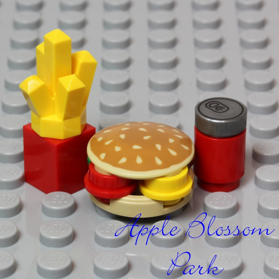 NEW Lego Minifig FAST FOOD BURGER MEAL w/Fries Cola Soda Sesame Seed Hamburger - Image 2 of 4