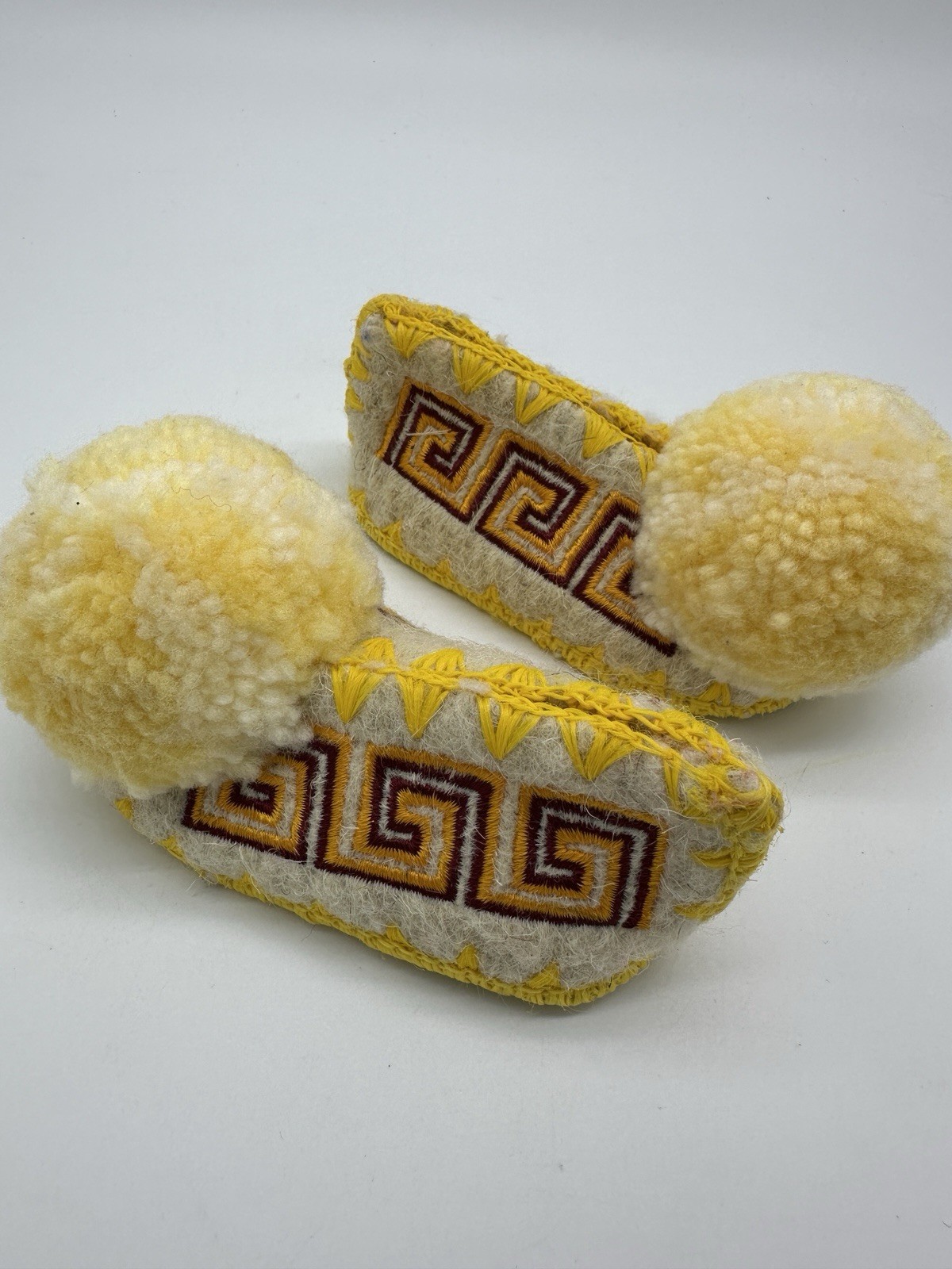 SAOLA Pantofole Minas LTD n.18 in lana greca antiscivolo suola in pelle gialla taglia 6 Mos