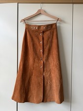 Prada Suede Midi Skirt – IT 38, Burnt Orange, A-Line, Button Front, Never Worn