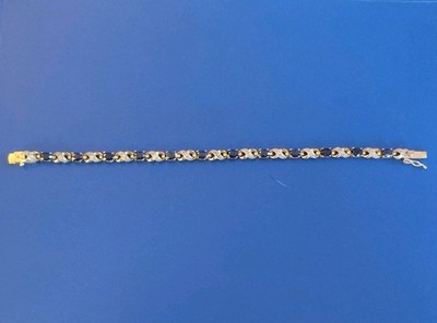 Vintage 925 Sterling Silver Gold Vermeil Sapphire Diamond Tennis Bracelet 7.25 