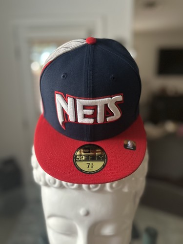 NBA Brooklyn Nets New era 59Fifty NBA City Edition Blue Red Fitted Hat SZ 7 3/8