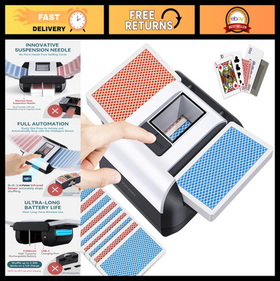 Automatic Card Shuffler - Electric One-Press Shuffle, Rechargeable, Low Noise, P