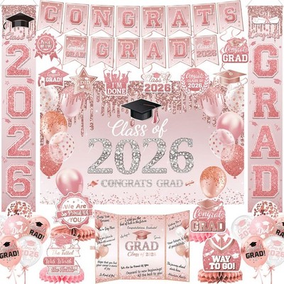 Graduation Decorations 2026, Pink Rose Gold Graduation Decorations Class of 2...