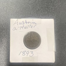Austria 2 Heller Coin 1893 Uncertified Collectible Vintage European Currency