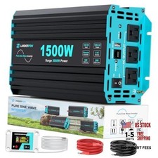 1500 Watt Inverter 12V DC to 120V AC Pure Sine 12V-1500W PSW Power Inverter