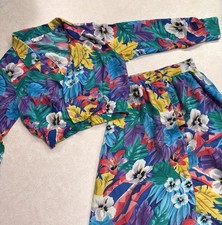 100 Silk Two Piece Shirt And Skirt Set, Tropical Floral Petite Sophisticate