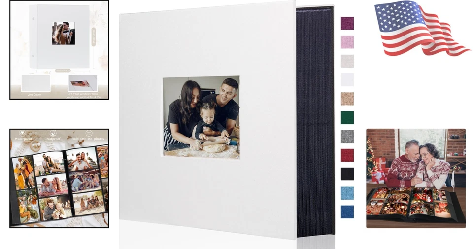 Álbum de fotos personalizado de 600 bolsillos - Cubierta de lino blanco para ocasiones memorables Foto 2 de 4