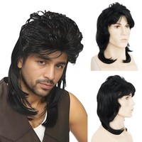 MäNner Vokuhila 70Er 80Er 90Er Mullet PerüCke Herren Lang Synthetische Haare ...